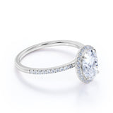 1.25 Carat oval cut Moissanite Halo Engagement Ring in 18k White Gold Over Silver