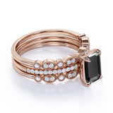 Unique antique 1.75 Carat Lab Black Diamond Trio Wedding Ring Set for Women in Rose Gold