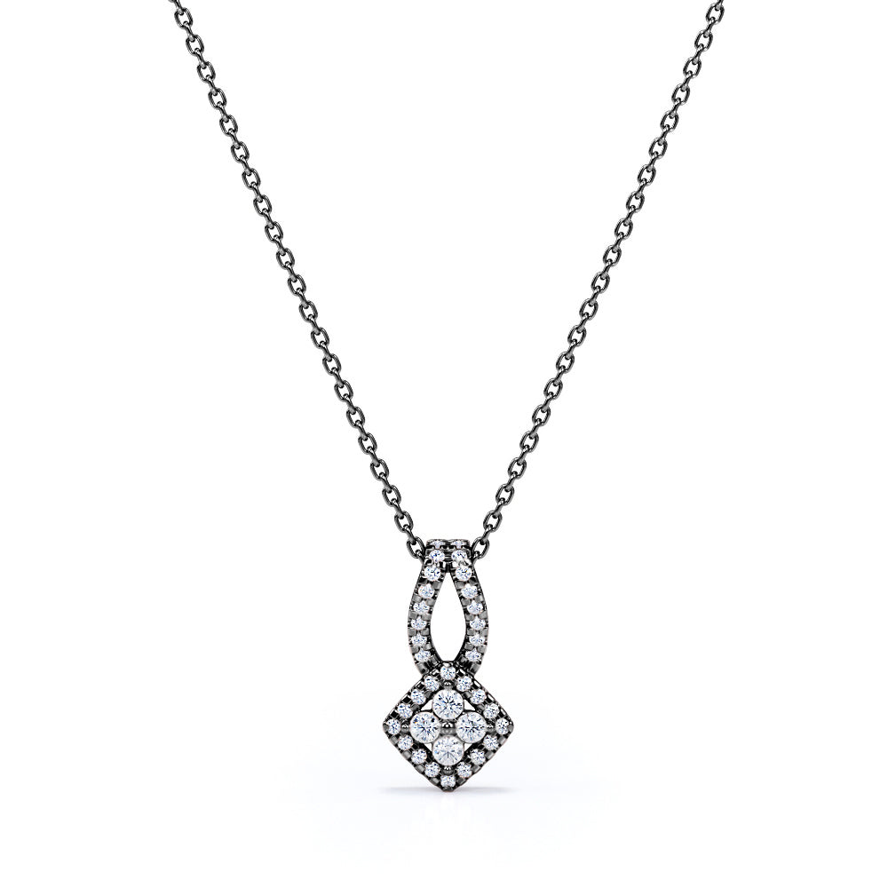 Unique 0.25 Carat Round Cut Moissanite Cushion Framed Pendant Necklace In White Gold