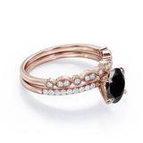 Vintage design 1.50 Carat Oval cut Lab Black Diamond Wedding Set for Women in Rose Gold