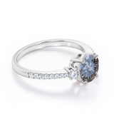 Pave 0.75 Ct Round Cut Salt and Pepper Diamond Engagement Ring