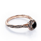 Twirl Halo - 1.35 TCW Round Shaped Lab Created Black Diamond - Twisted Pave Engagement Ring in White Gold