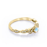 1.10 Carat Round Cut Rainbow Moonstone Ring with Authentic Diamond in White Gold - Lovely Dainty Engagement Ring