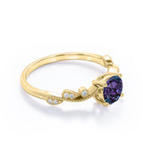 Simple Solitaire 1.25 Carat Round Cut Simulated Purple Alexandrite and Diamond Milgrain Art Deco in White Gold for Her