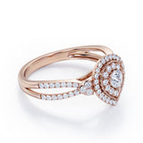 Pear-Shaped Double Halo - 1.7 Carat Round Cut Moissanite and diamond - Pave Split Shank Engagement Ring in Rose Gold