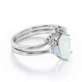 Floral 1.15 Ct Hexagon Cut Lab Created Opal Wedding Ring Set