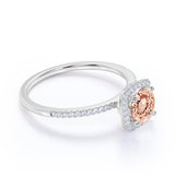 1.50 ct Round Morganite Halo Pave Engagement Ring