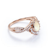 Contour 1.75 Carat Teardrop Shaped Pink Opal and Diamond Antique Infinity Engagement Ring in White Gold