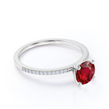 Solitaire 1 Carat Round Cut Lab Ruby Engagement Ring in White Gold
