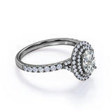 Huge Double Halo 1.50 Carat Oval Shaped Moissanite and Diamond Antique Engagement Ring in White Gold