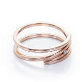 Solitaire 0.05 Carat Round Cut Aquamarine Spiral Stackable Ring In White Gold