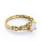 Decorative Basket Prong 0.5 carat Round Opal and Diamond Nature-Inspired Ring in Rose Gold