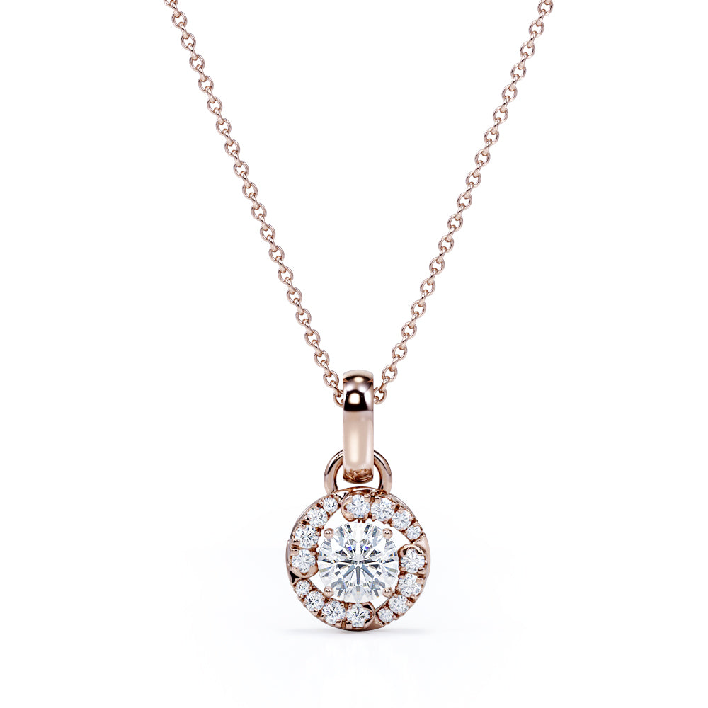 Claw Set 1.10 Carat Round Certified Moissanite and Diamond Circle of Life Floating Journey Pendant Necklace in Yellow Gold