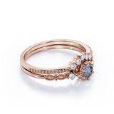 0.53 Ct Round Salt and Pepper Diamond Vintage Wedding Ring Set