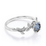 Solitaire 0.50 Carat Round Cut Genuine Icy Dark Grey Salt and Pepper Diamond Nature Inspired Engagement Ring In White Gold.