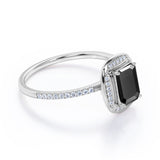 1.50 Carat Emerald cut Lab Black Diamond Bezel Set Engagement Ring for Women in Rose Gold