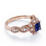 Beaded Halo 1.15 Carat Princess Cut Lab-Created Sapphire And Diamond Infinity Engagement Ring In Rose Gold