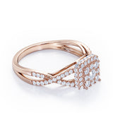 Pave Crossover - 1.25 Carat Round Cut Moissanite and diamond - Flush Cluster Halo Engagement Ring in Rose Gold