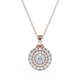 Circle Double Halo 0.6 CT TDW Round Cut Natural Diamond Stud Pendant Necklace in Yellow Gold