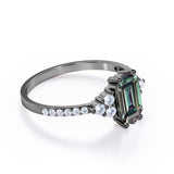 Four Prong 1.45 Carat Hexagon Shaped Lab Created Alexandrite And Diamond Pave Engagement Ring In White Gold