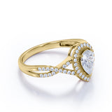 Infinity Style 1.50 Carat Teardrop Shape Moissanite and Diamond Halo Engagement Ring in White Gold