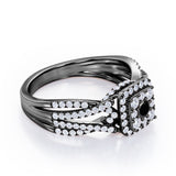 Double Infinity Split Shank - 1.4 Carat Round Shaped Black Diamond - Flush Cluster Halo Engagement Ring in White Gold