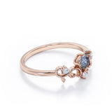 Filigree Solitaire 0.60 Carat Round Cut Fancy Dark Grey Salt and Pepper Diamond Unique Engagement Ring