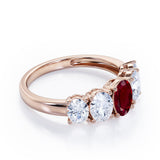 Oval Basket Set 1.25 carat Ruby and moissanite Fine Jewelry Ring in White Gold