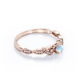 1.10 Carat Round Cut Rainbow Moonstone Ring with Authentic Diamond in White Gold - Lovely Dainty Engagement Ring