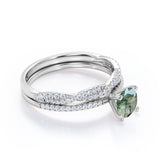 Pave 1.25 ct Round Cut Moss Agate Wedding Ring Set