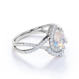 Art Deco 1.5 ct Pear Moonstone Infinity Wedding Set
