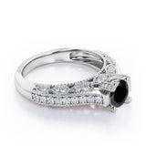 Beaded Four Prongs 1.40 Carat Round Cut Black Diamond Antique Art Deco Engagement Ring In White Gold