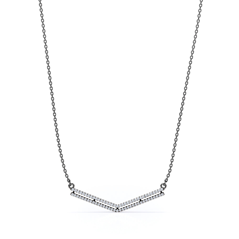 Double Chevron Necklace 0.50 Carat Moissanite Pendant with 18k White Gold Over Silver Chain