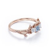 1 ct Princess Aquamarine Floral Engagement Ring