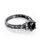 Classic Four Prong 1.15 Carat Round Cut Black Diamond Art Deco Engagement Ring In Black Gold