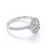 Huge Double Halo 1.50 Carat Oval Shaped Moissanite and Diamond Antique Engagement Ring in White Gold