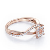 Semi Twisted Infinity 0.9 Carat Round Shape Morganite and diamond Square Floral Cluster in Rose Gold