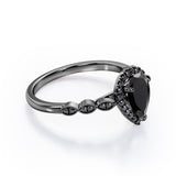 1.4 ct Pear Lab Black Diamond Art Deco Halo Engagement Ring