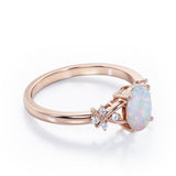 1.1 Ct Oval Cut Lab Created Opal Leaf Engagement Ring