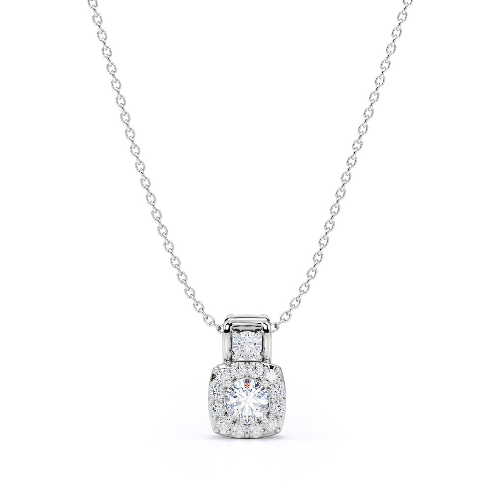 Padlock 0.5 carat Round Moissanite and Diamond Pendant and Necklace in 18k Rose Gold Over Silver