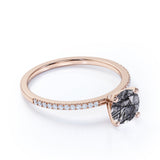 Solitaire 1.50 ct Round Black Rutiles Quartz Pave Engagement Ring