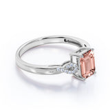 1.25 Carat emerald cut Morganite and Diamond Engagement Ring in 10k White Gold
