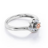 Whirly Gemstone 0.55 carat Round Morganite and Moissanites Artistic Engagement Ring in Rose Gold