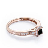 Infinity Milgrain - 1.15 Carat Princess Cut Black Diamond - Petite Pave Channel - Halo Engagement Ring in White Gold