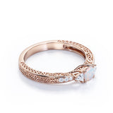 Delicate Four Prong 1.25 Carat Round Cut Fire Opal And Diamond Vintage Filigree Engagement Ring In Rose Gold