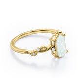 Milgrain 0.5 Ct Hexagon Cut Lab Created Opal Engagement Ring