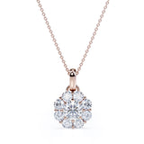 Designer 1.13 Carat Round Cut Certified Moissanite and Diamond Flower Cluster Pendant Necklace in Yellow Gold