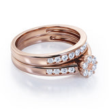 Flower Cluster Design 0.5 TCW Round-Shaped Morganite and Moissanite Flush-Channel Bridal Ring Set in  White Gold