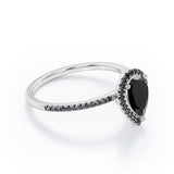 1.45 ct Pear Lab Black Diamond Halo Pave Engagement Ring