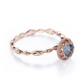 Beaded Halo 0.35 Carat Round Cut Icy Grey Salt and Pepper Diamond Three Stone Engagement Ring In White Gold